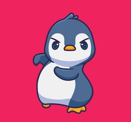 cute penguin get mad ready to fight. isolated cartoon animal illustration. Flat Style Sticker Icon Design Premium Logo vector. Mascot Character - obrazy, fototapety, plakaty