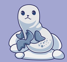 cute seal animal on ice ground. isolated cartoon animal illustration. Flat Style Sticker Icon Design Premium Logo vector. Mascot Character