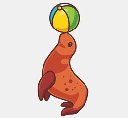 cute seal animal playing colorful balloon ball. isolated cartoon animal illustration. Flat Style Sticker Icon Design Premium Logo vector. Mascot Character