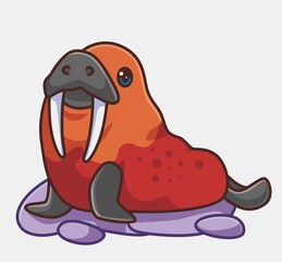 cute walrus gig tusk on the ground. isolated cartoon animal illustration. Flat Style Sticker Icon Design Premium Logo vector. Mascot Character