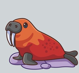 cute walrus with a big tusks. isolated cartoon animal illustration. Flat Style Sticker Icon Design Premium Logo vector. Mascot Character
