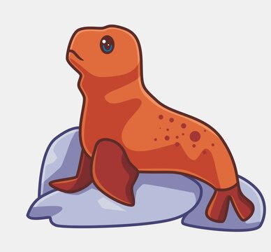 cute seal animal on the stones ground. isolated cartoon animal illustration. Flat Style Sticker Icon Design Premium Logo vector. Mascot Character