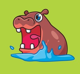 cute hippo bathing open big mouth. isolated cartoon animal illustration. Flat Style Sticker Icon Design Premium Logo vector. Mascot Character
