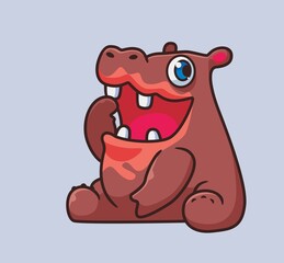 cute hippo sitting. isolated cartoon animal illustration. Flat Style Sticker Icon Design Premium Logo vector. Mascot Character