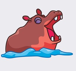 cute hippopotamus bathing on water. isolated cartoon animal illustration. Flat Style Sticker Icon Design Premium Logo vector. Mascot Character