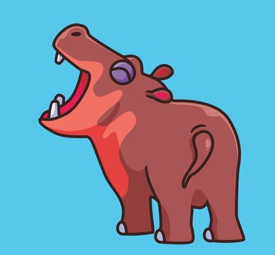 cute cartoon hippopotamus open his big mouth. isolated cartoon animal illustration vector