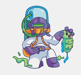 cute cartoon astronaut meet baby alien. Isolated cartoon person illustration. Flat Style vector