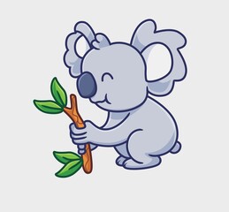 cute cartoon koala eating a leaf. Isolated cartoon person illustration. Flat Style vector