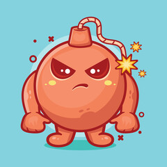 serious round bomb character mascot with angry expression isolated cartoon in flat style design