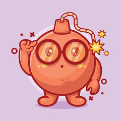 genius round bomb character mascot with think expression isolated cartoon in flat style design