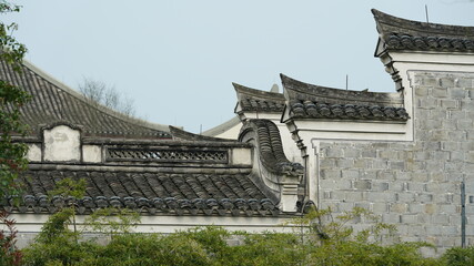 The old Chinese architectures made by the bricks and decorated with the brick sculpture