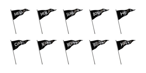 Set of flag with quotation illustration isolated. 3d render. © thehalaldesign