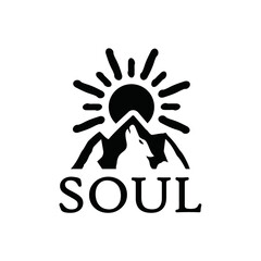 mountain with negative space wolf logo. Summer season