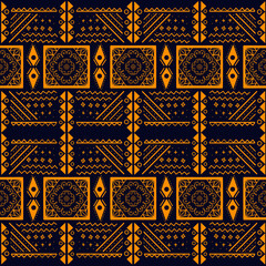 Ethnic traditional gold pattern with art deco geometric line and triangle design for background, wallpaper, carpet, clothing, wrapping, batik, fabric
