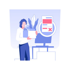 Employee dismissal isolated concept vector illustration. Disappointed employee get fired, staff reduction, HR management, human resources, headhunting agency, pursue career vector concept.