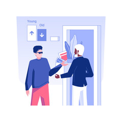 Age discrimination at a workplace isolated concept vector illustration. Young and adult employees at work, ageism idea, human resources, headhunting agency, pursue career vector concept.