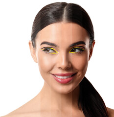 Obraz premium Portrait of beautiful young woman with different tones of skin on white background