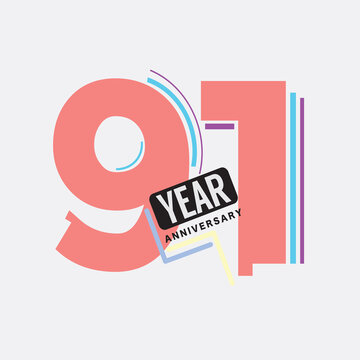 91th Years Anniversary Logo Birthday Celebration Abstract Design Vector Illustration.