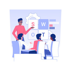 Competitor analysis isolated concept vector illustration. Group of colleagues deals with competitive assessment, swot analysis, launching product process, market research vector concept.