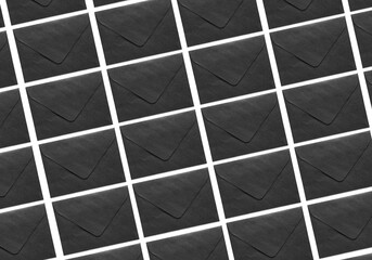 Many black envelopes on white background. Pattern for design