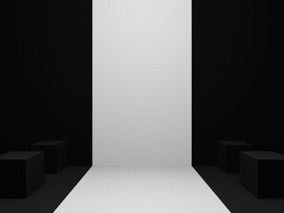 3D black and white geometric product podium.