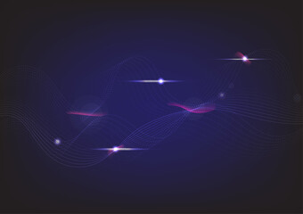 Abstract Background Technology Glow Neon. purple, white and blue light effect on dark blue background