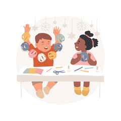 Christmas decoration isolated cartoon vector illustration. Creativity development, winter holiday, christmas craft, children make paper decoration, early education program vector cartoon.