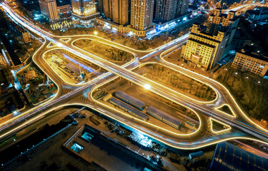 Aerial shot of tianjin city overpass in China