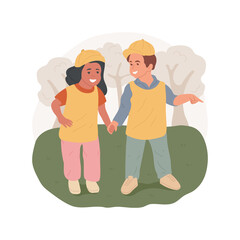 Buddy system isolated cartoon vector illustration. Pair students, two kids take care of each other, buddy system for field trip security, childrens safety, walk holding hands vector cartoon.