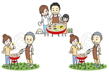バーベキューをする家族