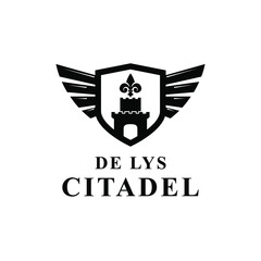 Fleur De Lys and CItadel with wings logo design