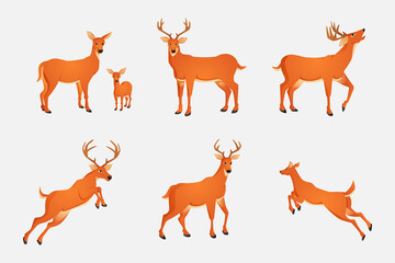 collection of deer cartoon characters on white background