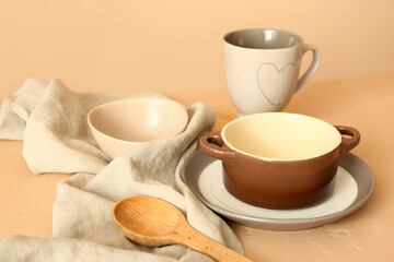 Table setting on beige background