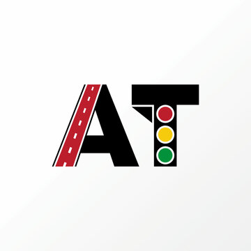 Simple and unique letter or word AT with road and traffic light image graphic icon logo design abstract concept vector stock. Can be used as a related to home sign instruction or initial