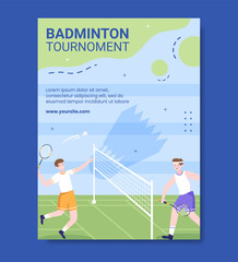 Badminton Sport Competition Social Media Poster Template Cartoon Background Vector Illustration