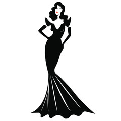 silhouette of woman in elegant back dress