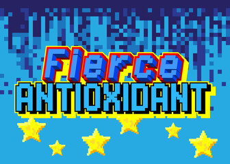 Fierce Antioxidant. pixelated word with geometric graphic background. Vector cartoon illustration.