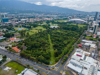 Beautiful aerial view of the Sabana Metropolitan Park in the center of San José Costa Rica