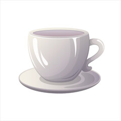 Cartoon mug. Ceramic, white mug on a saucer.