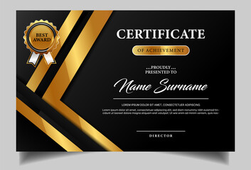 Elegant and modern black certficate of achiefement template © omartstudio22