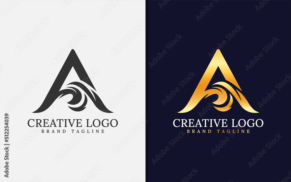 Poster abstract initial letter a logo design with creative luxury shape style concept. monogram logotype ve