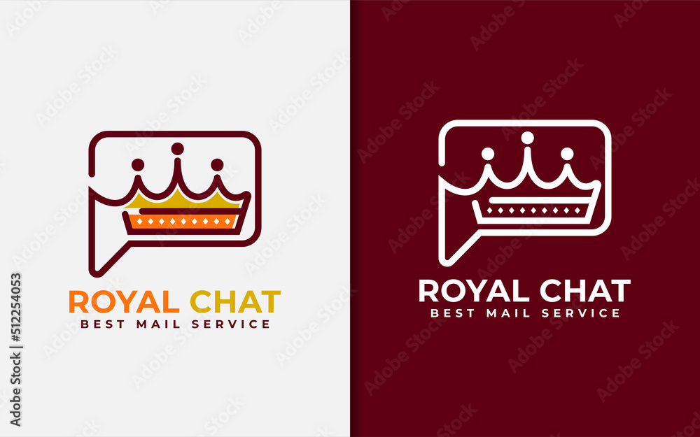 Poster royal chat logo design with crown shape and bubble chat shape combination concept. vector logo illus