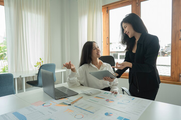 Young business team working with business report document on office desk. Brainstorming Business People Design Planning, Brainstorming Planning Partnership.