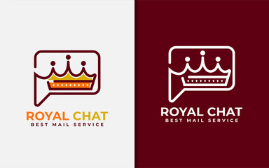 Royal Chat Logo Design with Crown Shape and Bubble Chat Shape Combination Concept. Vector Logo Illustration.