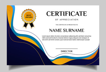 modern and simple wavy certficate of achiefement template © omartstudio22