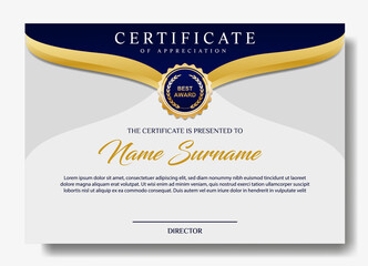 luxurious certificate design template with gold color gradaient