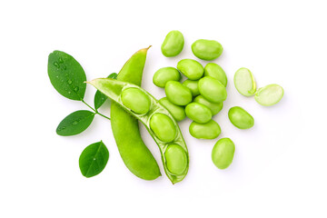 Green soy beans isolated on white background.