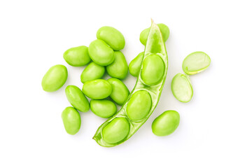 Green soy beans isolated on white background.