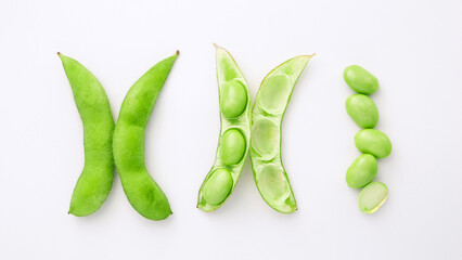 Green soy beans isolated on white background.
