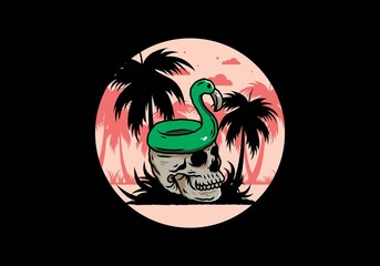 Flamingo lifebuoy is on top of the skull illustration